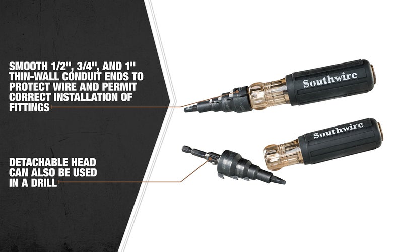 Southwire SDCFR Conduit Fitting Reaming Screwdriver; Heavy Duty; Dual Function; Multi Use Detachable Head; Compatible with Drill; Cushion Grip Handles for Comfort - Image 2